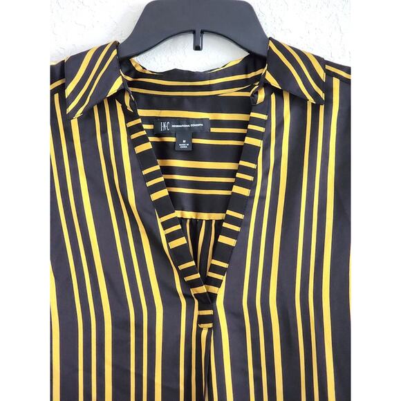 Top/Blouse-INC-International Concepts-Black-Gold-Striped-Long Sleeves-Long Top-M - Picture 3 of 16